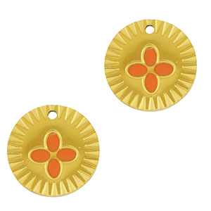Stainless steel charms round flower Gold-Orange