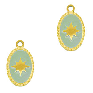 Stainless steel charms oval sun Gold-Mint Green