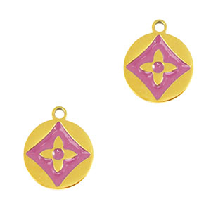 Stainless steel charms round flower Gold-Purple