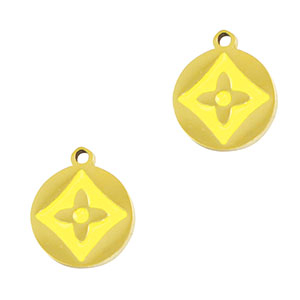 Stainless steel charms round flower Gold-Yellow
