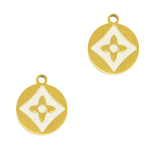 Stainless steel charms round flower Gold-White