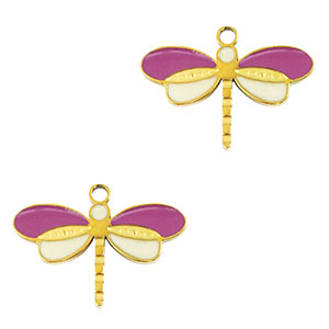 Stainless steel charms dragonfly Gold-Purple
