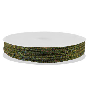 Macram&eacute; bead cord braided 1mm Dark Green-Multicolour Metallic