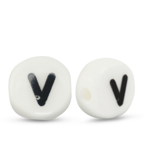 Letter beads ceramic V White-Black
