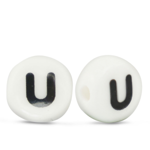 Letter beads ceramic U White-Black