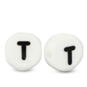 Letter beads ceramic T White-Black