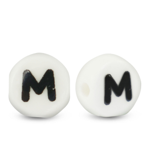 Letter beads ceramic M White-Black