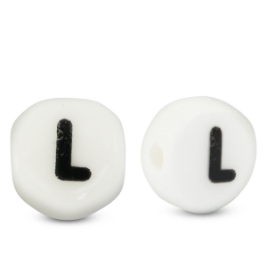Letter beads ceramic L White-Black