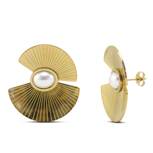 Stainless steel earrings / earpins fan with imitation pearls Gold