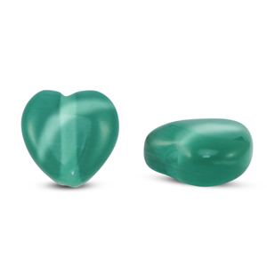 Glass beads Cat's eye heart Dark Green