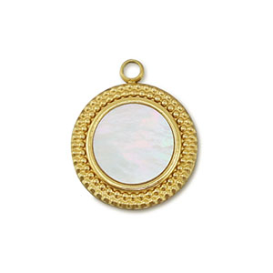 Stainless steel charm shell round Gold-White (natural colour)