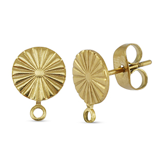Stainless steel findings earrings / earpin round with loop Gold