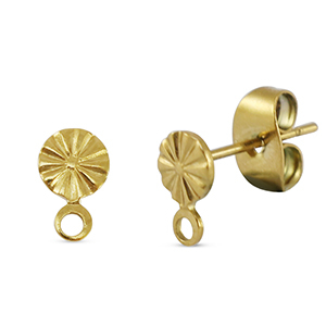 Stainless steel findings earrings / earpin round with loop Gold
