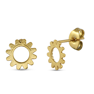 Stainless steel earrings / earpins flower Gold