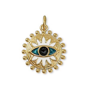 Brass TQ metal charms evil eye Gold-White-Petrol Blue