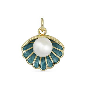 Brass TQ metal charms shell with pearl Gold-Turquoise Blue-White