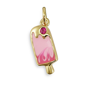 Brass TQ metal charms zirconia ice lolly Gold-Pink