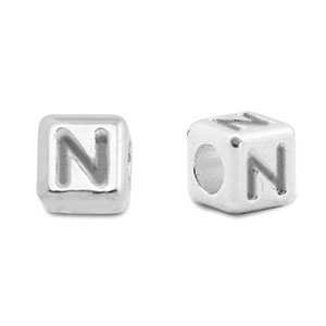 DQ N European metal letter beads Antique Silver (nickel free)