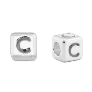DQ C European metal letter beads Antique Silver (nickel free)