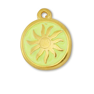 DQ European metal charms sun Gold-Lime Yellow (nickel free)