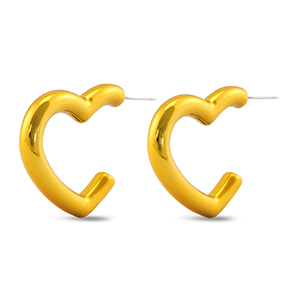 Trendy earrings heart Golden Yellow
