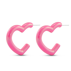 Trendy earrings heart Fuchsia Pink-Pearl Shine Coating