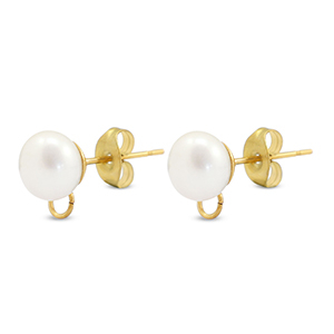 Stainless steel findings earrings / earpin imitation pearl with loop 8mm Gold