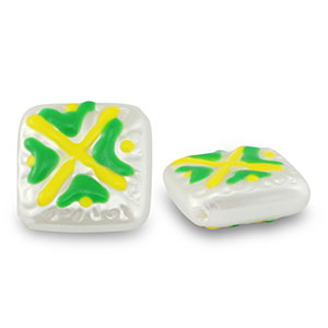 Acrylic beads square with cross Pearl-Yellow-Green