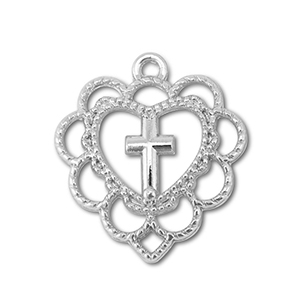Metal charms heart with cross Silver