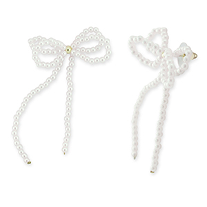 Trendy earrings/earpin beaded bow White-Gold