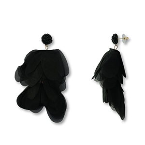 Trendy earrings/earpin chiffon flower Black-Gold