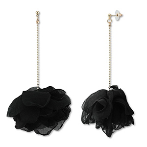 Trendy earrings/earpin chiffon flower Black-Gold