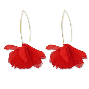 Trendy earrings chiffon flower Red-Gold