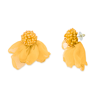 Trendy earrings/earpin chiffon flower Yellow-Gold