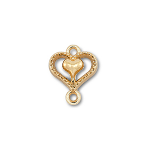 Metal charms connector heart with heart Gold