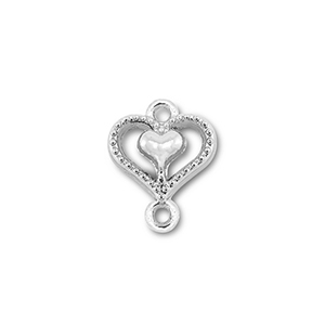 Metal charms connector heart with heart Silver