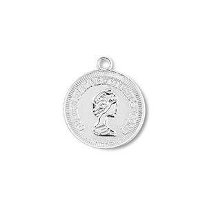 Metal charms round with Queen Elisabeth Silver