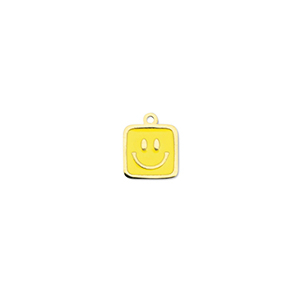Stainless steel charms square with smiley Gold-Yellow