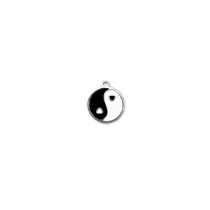 Stainless steel charms round Yin & Yang Silver-Black-White
