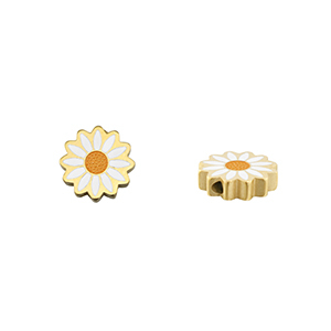 Stainless steel beads daisy Gold-White