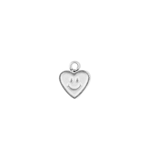 Stainless steel charms heart with smiley Silver