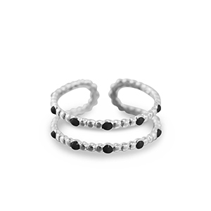 Stainless steel rings dots Silver-Black