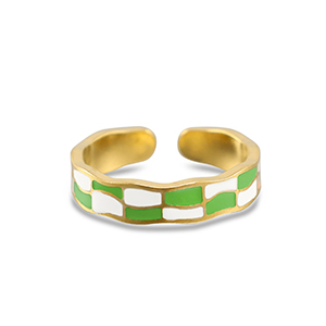 Stainless steel rings chequered Gold