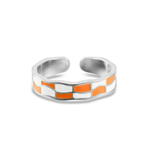Stainless steel rings chequered Silver