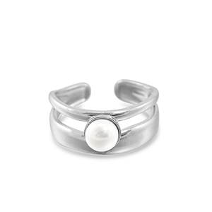 Stainless steel rings pearl Silver-White
