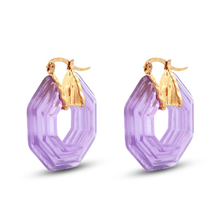Trendy resin earrings hexagon Gold-Transparent Purple