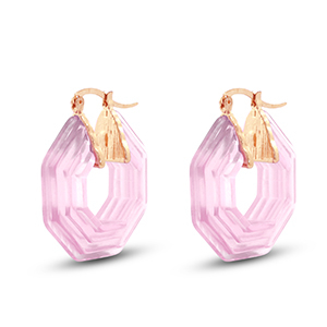 Trendy resin earrings hexagon Gold-Transparent Pink