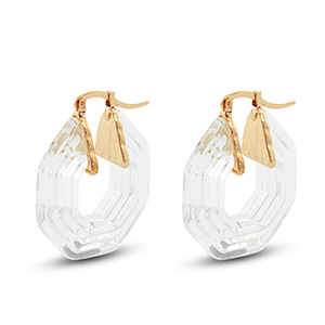 Trendy resin earrings hexagon Gold-Transparent