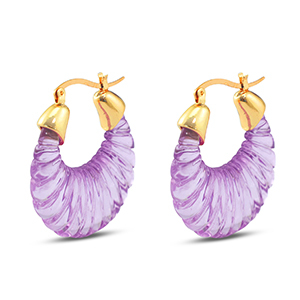 Trendy resin earrings oval Gold-Transparent Purple