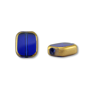 Glass beads rectangle Blue Transparent-Gold